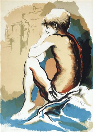 MURER AUGUSTO Falcade 1922 - Padova 1985 Nudo di ragazzo 1977 litografia es....