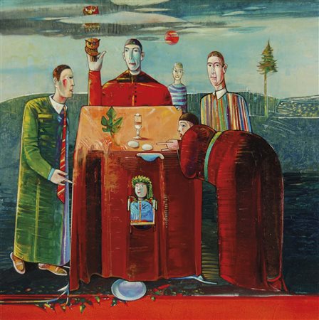 RINCICOTTI LUIGI Fano 1941 Figure olio su tela 60x60 firma in basso a destra