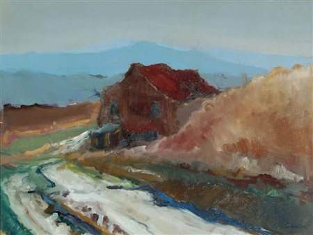 SAMORI' EGIDIO Forlì Secolo XX Strade in collina 1974 olio su masonite 60x45...