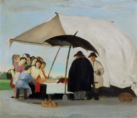 MARABINI VALERIA Venezia ? Mercato 1970 olio su tavola 41x51 firma e data in...