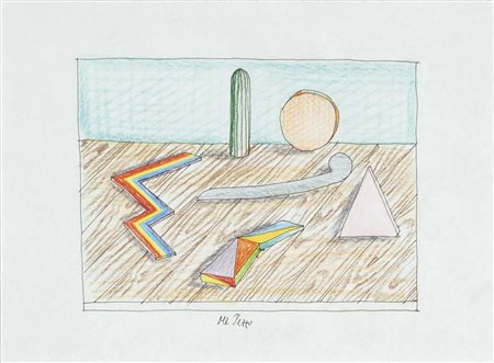 DEL PEZZO LUCIO Napoli 1933 Composizione tecnica mista su carta 18x24 firma...