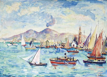 SCOLARO DOMENICO Arzignano 1951 Napoli il porto vecchio olio su tavola 60x80...