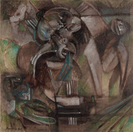 BASAGLIA VITTORIO Venezia 1936 Apocalisse 1990 olio su tela 50x50 firma e...