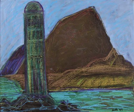 ZOTTI CARMELO Trieste 1933 - Treviso 2007 Paesaggio con torre 1999 olio e...