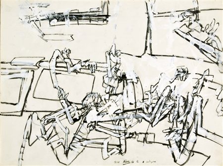 ADAMI VALERIO Bologna 1935 Indagine 1960 tecnica mista su carta 35,8x47,8...