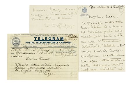 Cagni Umberto, Lettera autografa firmata e telegramma.  Datati 1897.