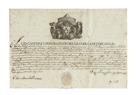 Medici Gian Gastone (de), 2 lettere, una autografa e l'altra con firma autografa.  Datate 1699 e l’altra non datata.