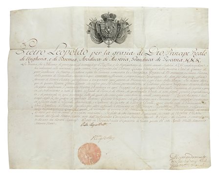 Pietro Leopoldo I di Toscana Pietro Leopoldo, Lettera patente con firma autografa di Pietro Leopoldo, Granduca di Toscana.  Datata 8 aprile 1779. 