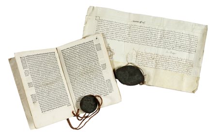 Raccolta di 9 tra bolle papali, brevi, decreti ecc.  Datati 1473-1567.