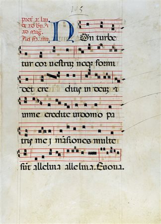 10 fogli pergamenacei con notazione musicale.  XVI secolo circa.