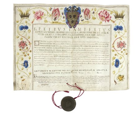 Attestato di donazione delle reliquie di Santa Felicita.  Datato Roma, 26 maggio Anno Iubilaei 1700 e Firenze 1789.