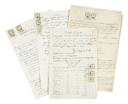 Raccolta di oltre 1.000 documenti di ambito legale relativi al Lombardo Veneto (zona di Bassano, Asolo Vicenza ecc.).  Datati 1850-1860.