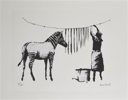 Da Banksy ZEBRA (WHITE AND BLACK) eliografia su carta, cm 28,5x38,5; es....