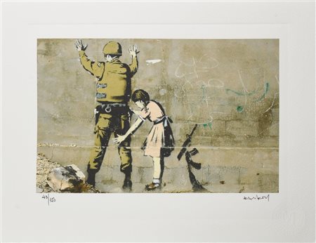 Da Banksy GIRL FRISKING SOLDIER (2007) eliografia su carta, cm 28,5x38,5; es....