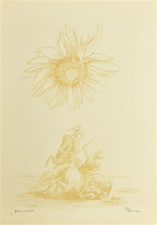 Romano Gazzera CAVALIERI E GIRASOLE litografia su carta, cm 70x50; es. P.A....