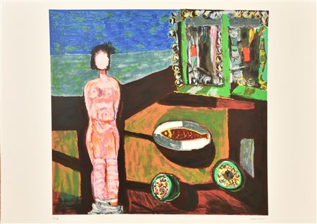 Bruno Cassinari NATURA MORTA CON NUDO serigrafia su carta Fabriano, cm 50x70;...