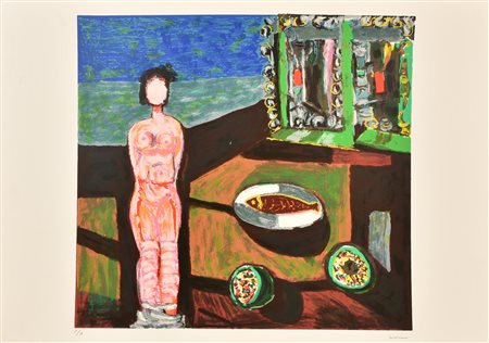 Bruno Cassinari NATURA MORTA CON NUDO serigrafia su carta Fabriano, cm 50x70;...