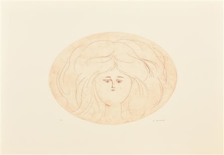 Antonio Bueno RITRATTO SU SFONDO ROSSO incisione su carta, battuta cm 30x40,...