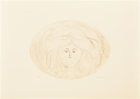 Antonio Bueno RITRATTO SU SFONDO ROSSO incisione su carta, battuta cm 30x40,...