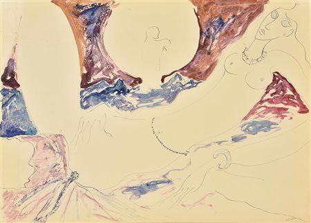 Sebastian LE VISITEUR tecnica mista su carta, cm 50x70 firma sul retro: titolo