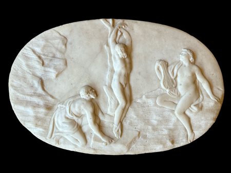 scultura in marmo bianco "Apollo e Marsia" 