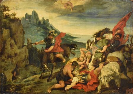 Scuola fiamminga "Conversione di San Paolo" olio 