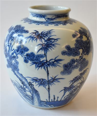 Cina vaso in porcellana bianca e blu<br>cm.x h. 