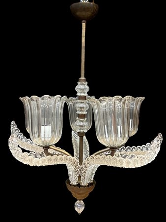 Murano lampadario a 5 luci anni '30 h 87 cm