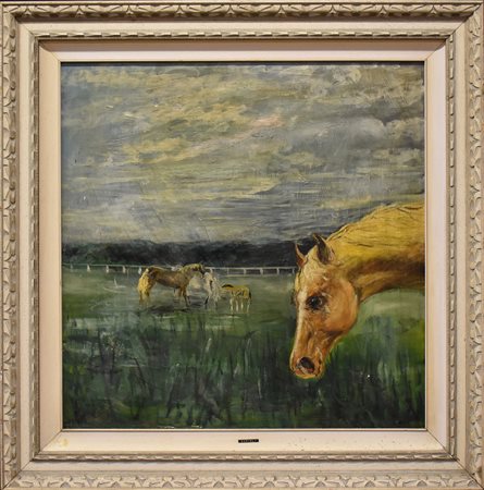 DIPINTO (-) <br>"Cavalli" olio su tela sul retro 