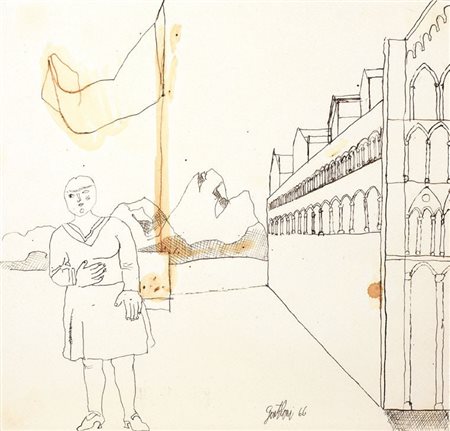Franco Gentilini Faenza (Ra) 1909 - Roma 1981 Cattedrale con ragazza, 1966...