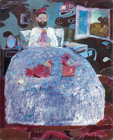 Antonio Possenti Lucca 1933 A letto in campagna Olio su tavola, cm. 50x39,7...