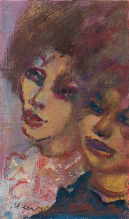 Mino Maccari Siena 1898 - Roma 1989 Volti, anni Settanta Olio su cartone...