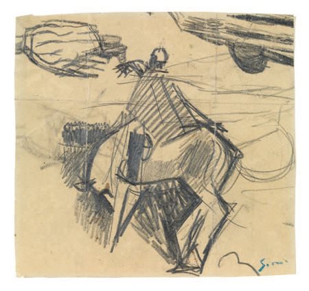 Mario Sironi Sassari 1885 - Milano 1961 Cavallo e cavaliere, 1918 ca. Matita...