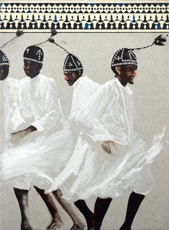 Aldo Mondino Torino 1939 - 2005 Gnawa, 1997 Olio su linoleum, cm. 191x140,5...