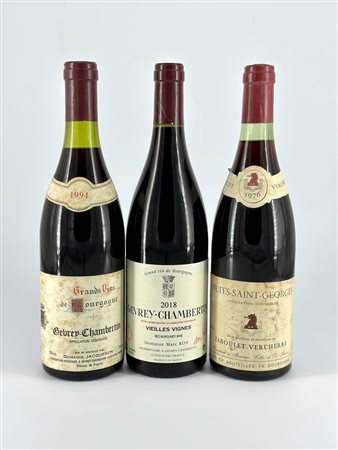  
Domaine Marc Roy Gevrey-Chambertin Vieilles Vignes, Domaine Jacqueson, Gevrey-Chambertin, Jaboulet-Vercherre Nuits-Saint-Georges 1976
Côte de Nuits 0,75
