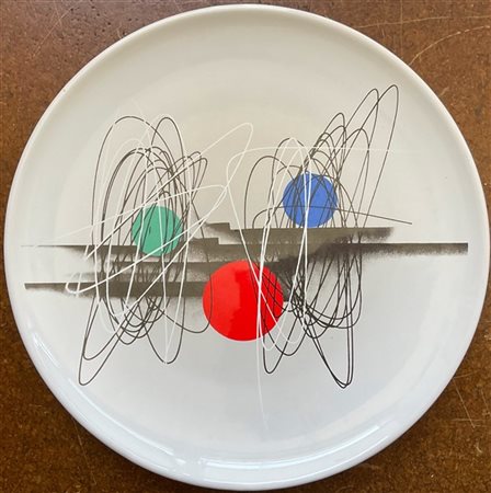 Piatto in ceramica smaltata raffigurante "spirali" di Roberto Crippa
diam cm 41