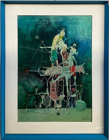 Mario Persico "Gli acrobati della macchina inquieta" 1959
tecnica mista su tela