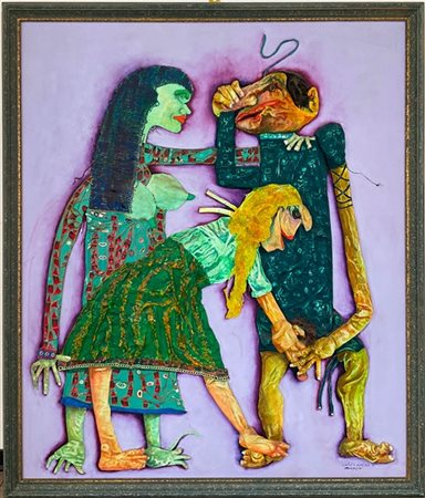 Mario Persico "Controllo pen(e)ale" 1999
tecnica mista e collage materico su tav