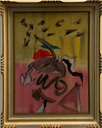 Sergio Dangelo "Un gracchiare di corvi" 
tecnica mista su tela
cm 70x50
Firmato