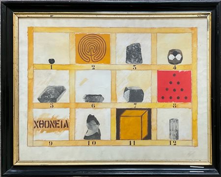 Joe Tilson "Senza titolo" 
tecnica mista e collage su carta
cm 48,5x68. In corni