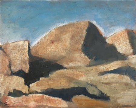 Mario Sironi Sassari 1885 - Milano 1961 Montagne Olio su tavola, cm. 40x50...