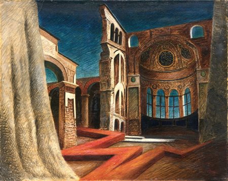 Alberto Savinio Atene 1891 - Roma 1952 Le temple foudroyé, 1931 Tempera su...