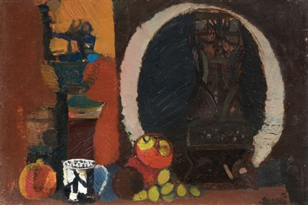 Bruno Saetti Bologna 1902 - 1984 Natura morta Olio su tela, cm. 30x45 Firma...