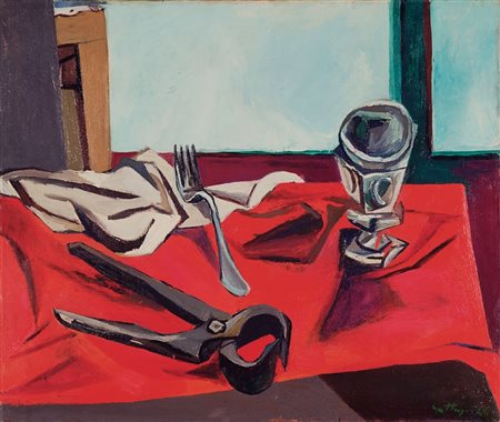 Renato Guttuso Bagheria (Pa) 1912 - Roma 1987 Forchetta, bicchiere e...
