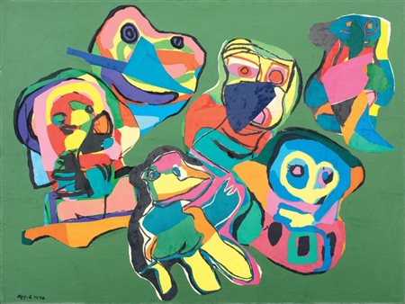 Karel Appel Amsterdam 1921 - Zurigo 2006 Figure, 1970 Olio e collage su carta...