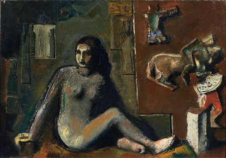 Mario Sironi Sassari 1885 - Milano 1961 Composizione con figura e cavaliere,...