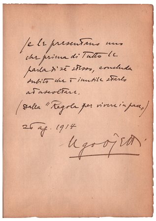 Ugo Ojetti (Roma 1871 - Fiesole 1946), "Regola per vivere in pace" - contro gli egocentrici