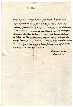 Mario Pieri (Corfù 1776 - Firenze 1852), Lettera ad Alessandro Torri e saluti ad Ippolito Pindemonte