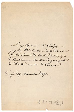 Luigi Ferrari (Venezia 1810 - ivi 1894), Scultura e Accademia di Belle Arti di Venezia