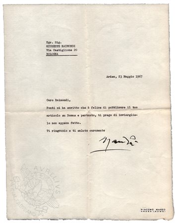 Giacomo Manzù (Bergamo 1908 - Aprilia 1991), Giuseppe Raimondi, Gio Ponti, Domus